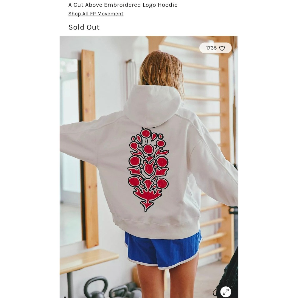 Free People Movement A Cut Above Embroidered Logo Hoodie White Red Floral NWT S